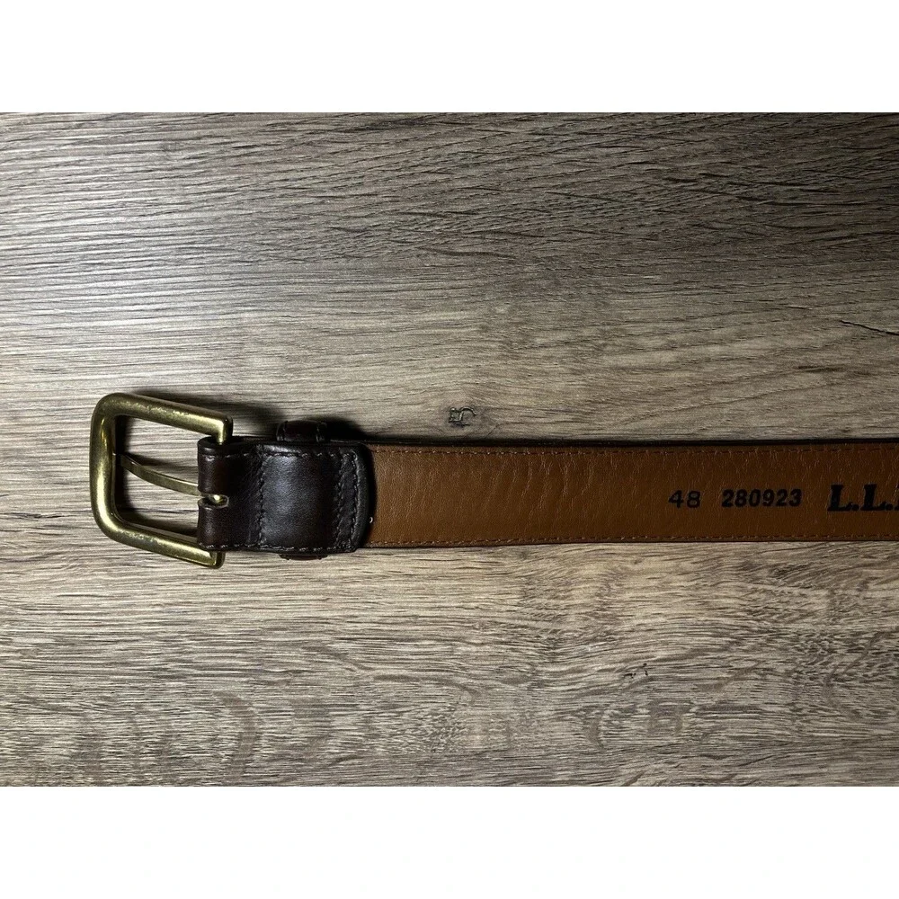 L L Bean Textured Brown Leather Belt Size 48 Made In USA